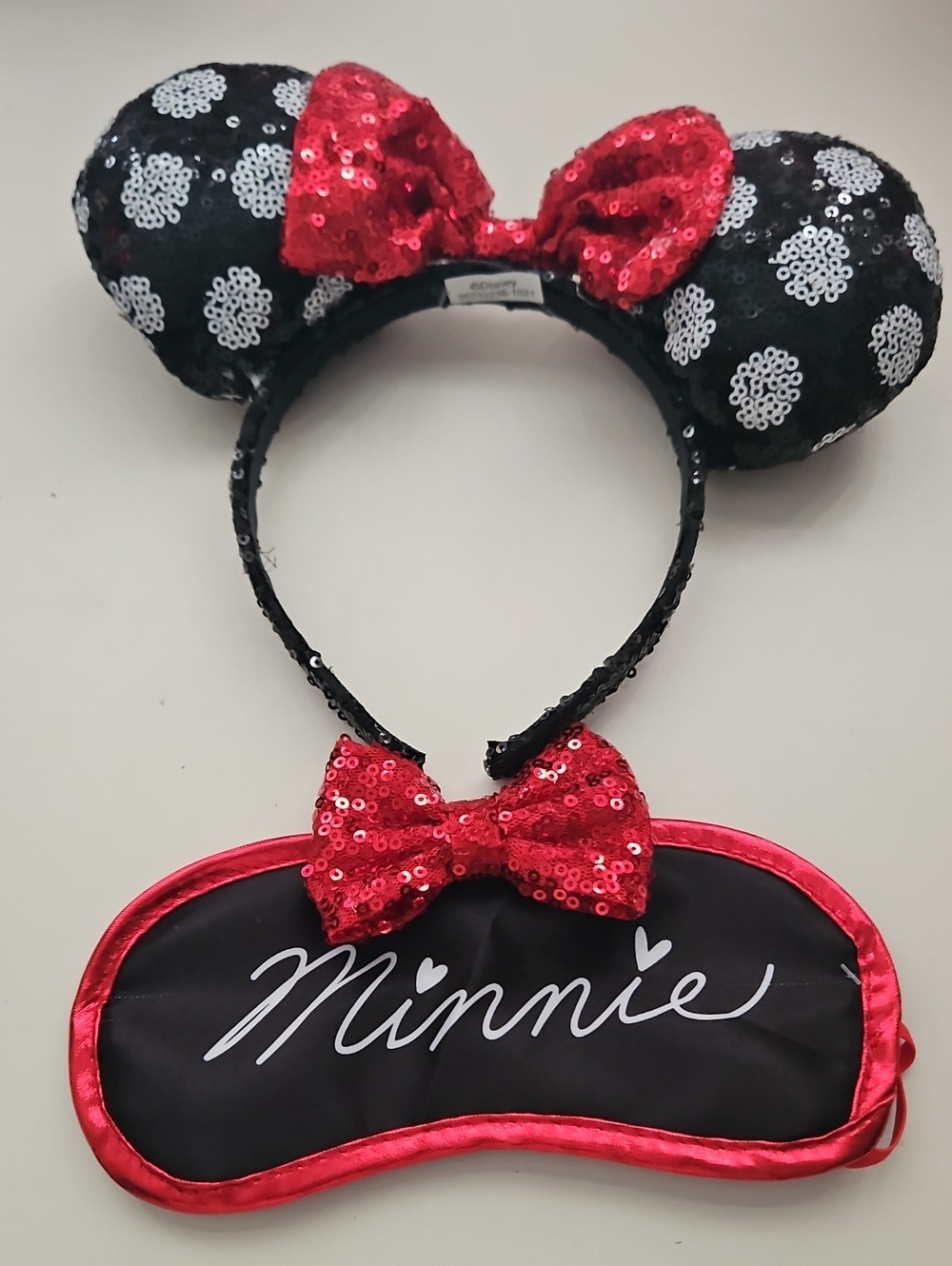 NWOT Disney Black Sequin Minnie Ears Headband with Red Sequin Bows